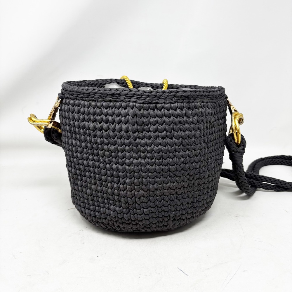 Saeli Handmade Crochet Bucket Bag Charcoal Gray Drawstring Satin Lined Beaded - Picture 5 of 13